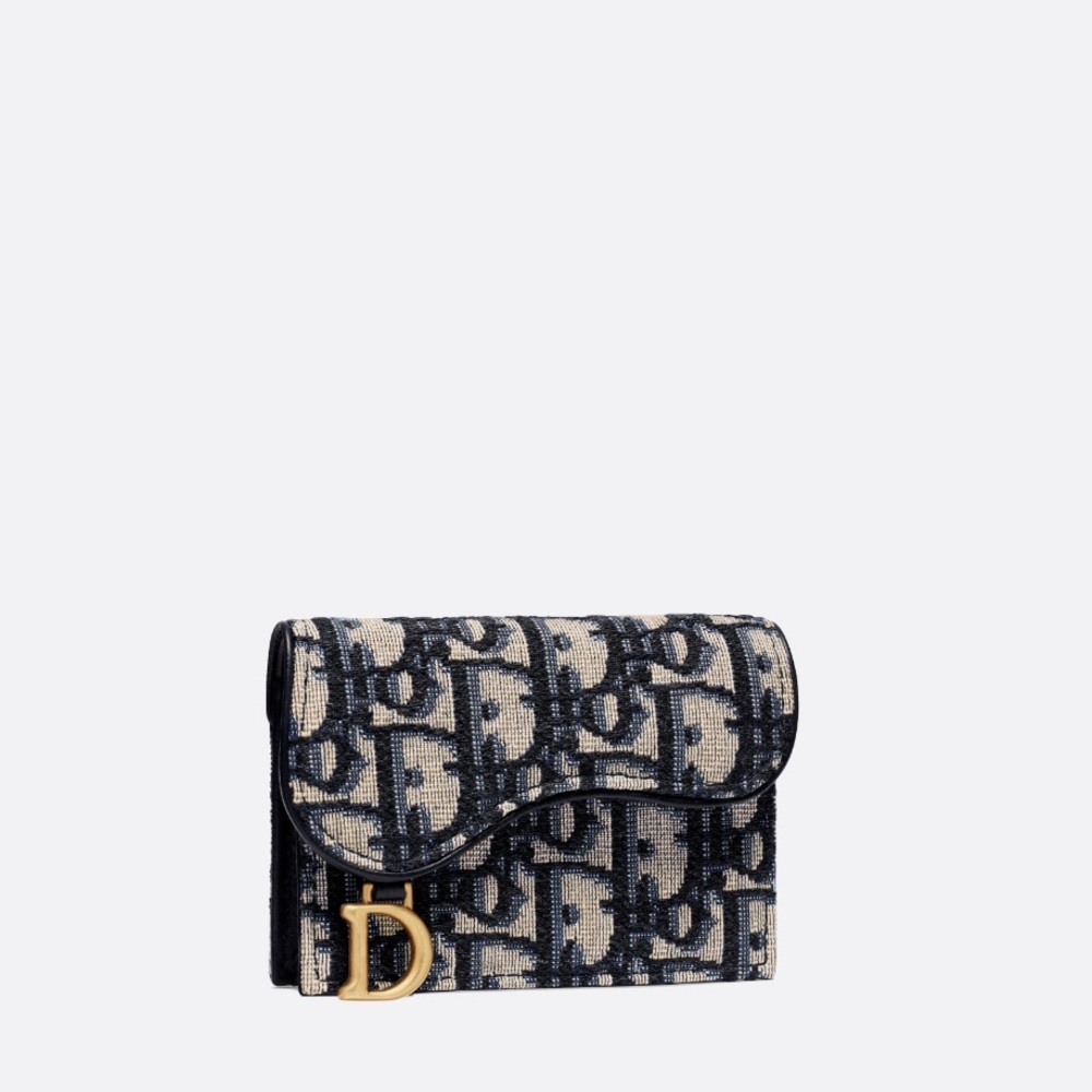 DIOR Oblique Saddle Flap Card Holder Blue - Picture 2 of 5